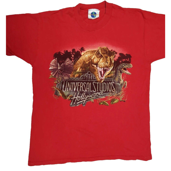 Vintage y2k Jurassic Park Shirt Size Large Red Universal Studio Hollywood Ride - Picture 1 of 7